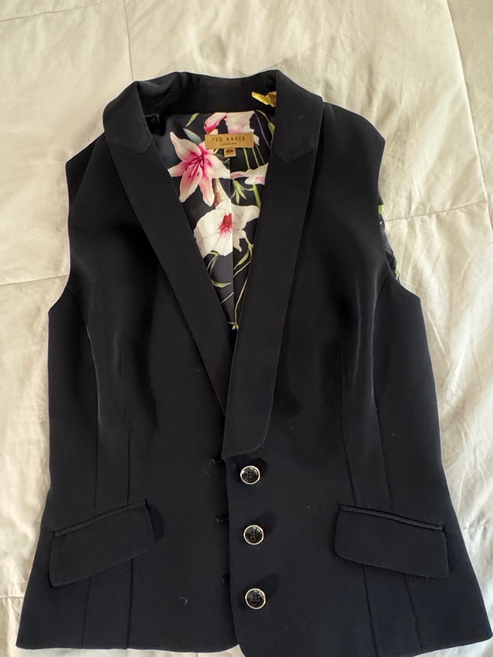 Ted Baker Black Sleeveless Blazer Vest with Floral Lining